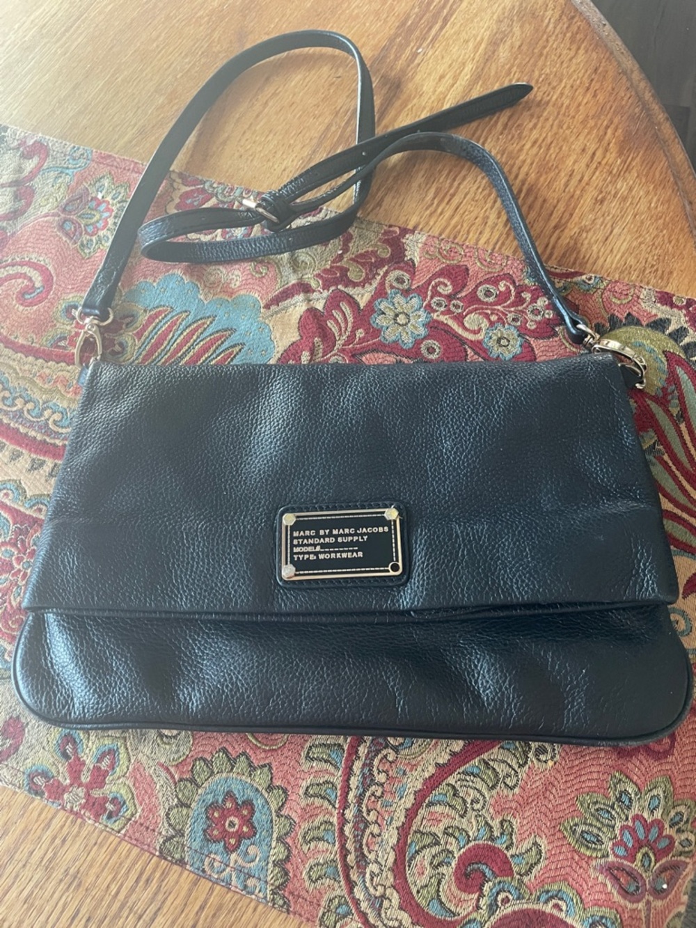 Marc by Marc Jacobs Black Leather Foldover Crossbody with Gold Plate